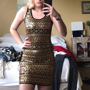 NEW Black and Gold Sequin Bodycon Mini Dress